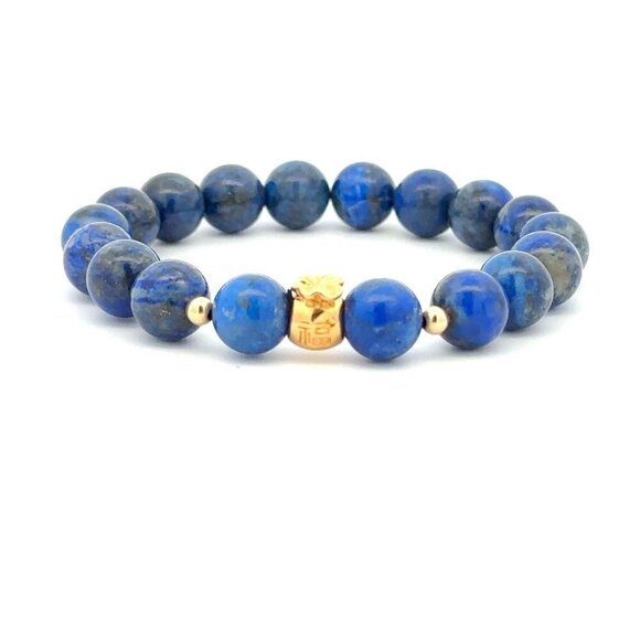 Unbranded Jewelry - 18K Gold Money Bag Lucky Charm Beads Bracelet Gemstones Lapis Lazuli 8mm
